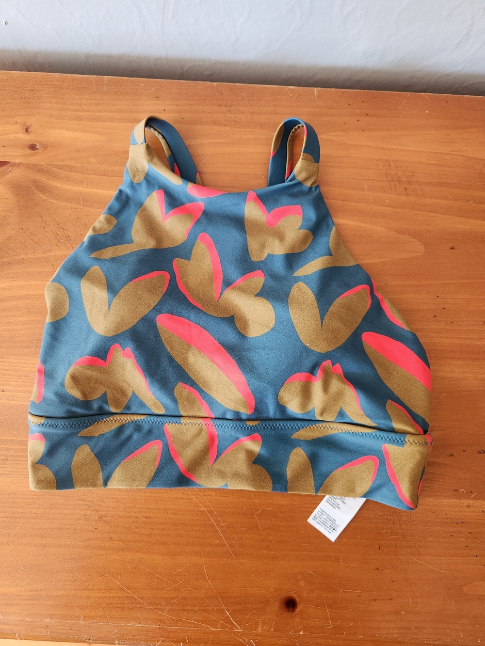 Prana Teal and Mustard Floral-Print  Lined Sports Bra